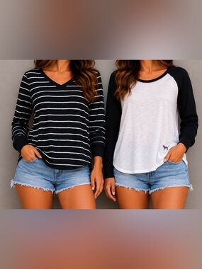 Pink VS Victoria Secret Long Sleeve Shirt Black White Vintage Small Bundle Y2K